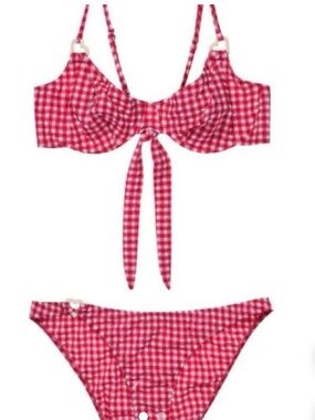 Red Gingham Bikini Top and Bottom Set